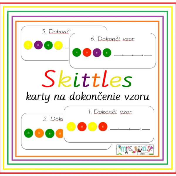 Skittles karty na dokončenie vzoru