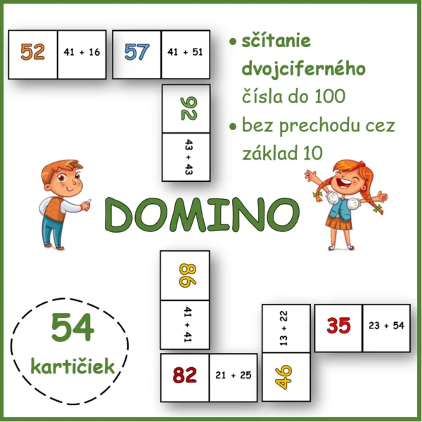 DOMINO + dvojciferné číslo do 100, bez prechodu