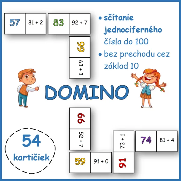 DOMINO + jednociferné číslo do 100, bez prechodu