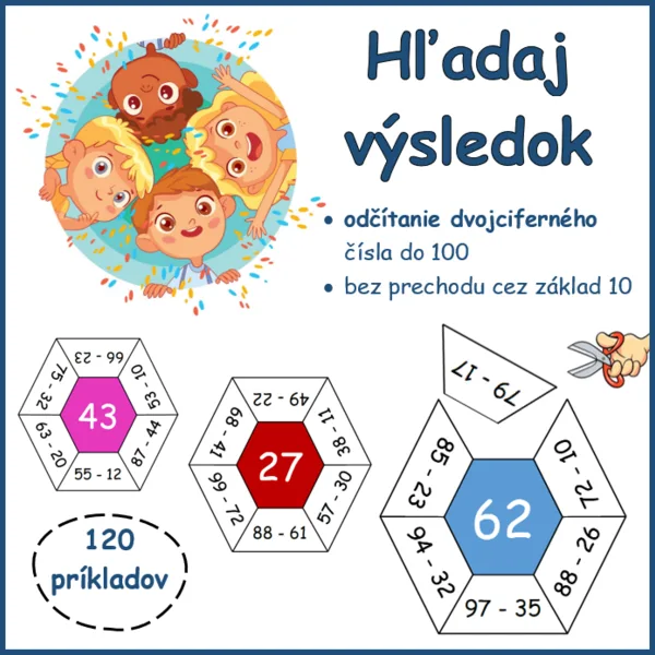 HĽADAJ VÝSLEDOK - dvojciferných čísel do 100, bez prechodu