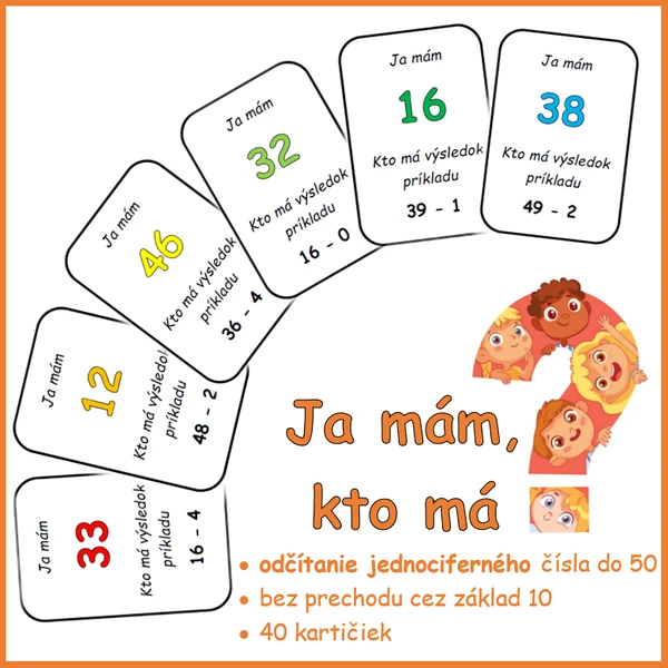 Ja mám, kto má ... výsledok príkladu? (odčítanie do 50 bez prechodu)