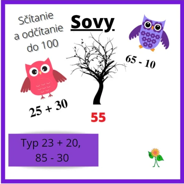 Sovy - sčítanie a odčítanie do 100
