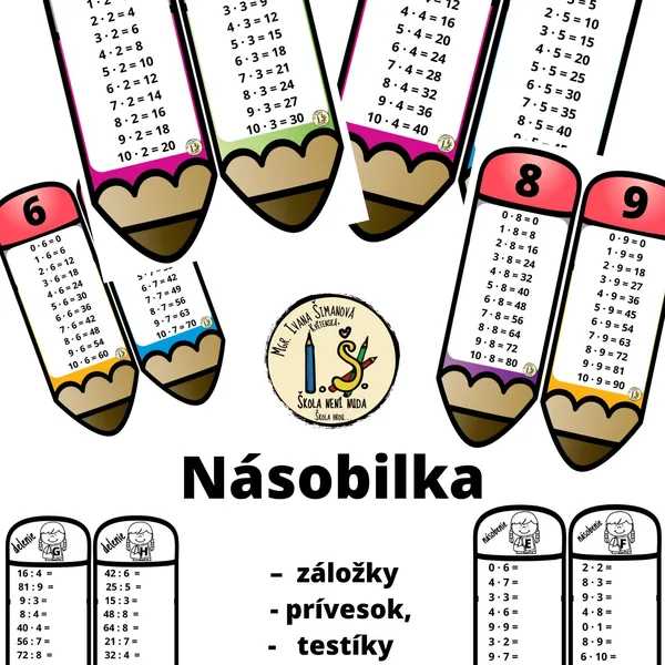 Násobilka - – záložky  - prívesok, - testíky alebo precvičovanie
