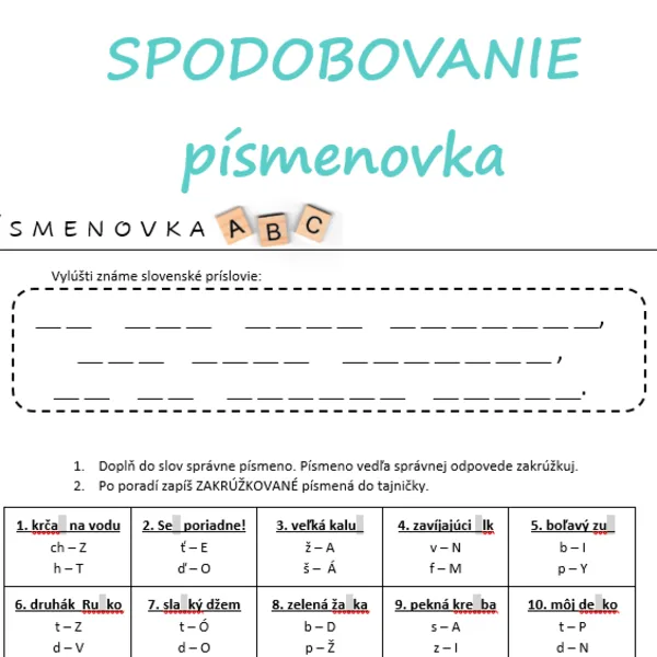 SPODOBOVANIE - písmenovka