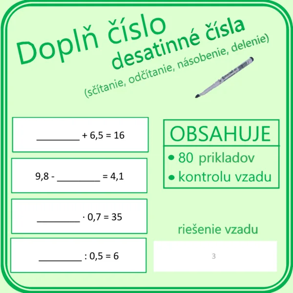 Doplň číslo - desatinné čísla