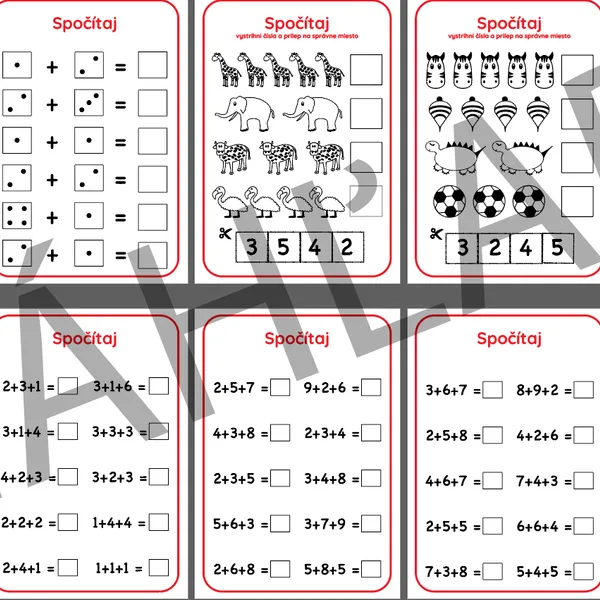 pracovné listy matematika - sčítanie, odčítanie, počítanie
