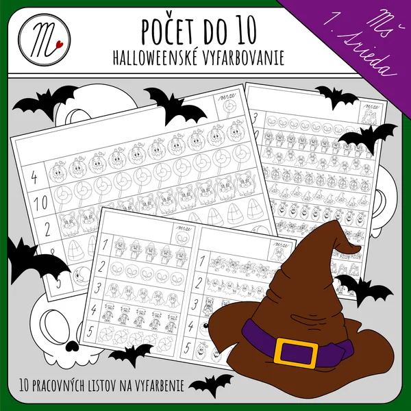 Halloweenské vyfarbovanie - počet do 10