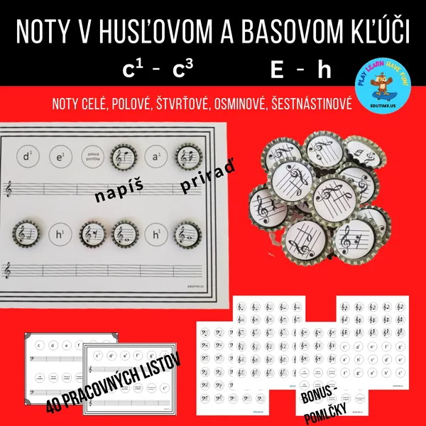 Noty v husľovom a basovom kľúči - pracovné listy