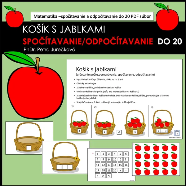 Ovocie- košík s jablkami - počítanie, spočítavanie, odpočítavanie  do 20