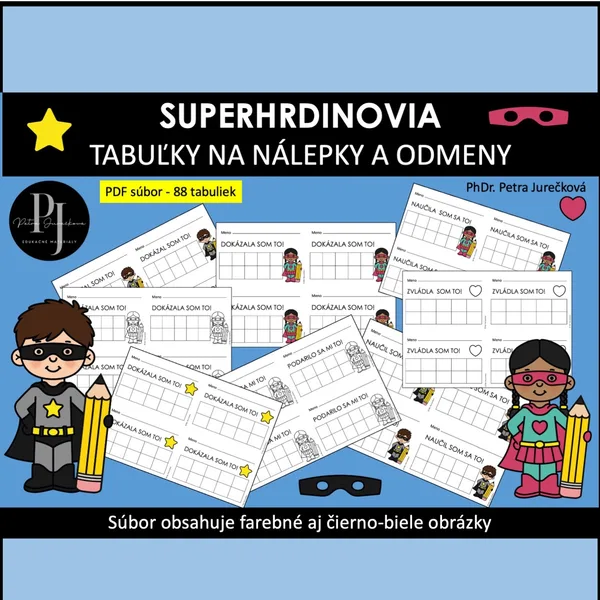 Hodnotenie- 88 tabuliek na nálepky a pečiatky - SUPERHRDINOVIA 