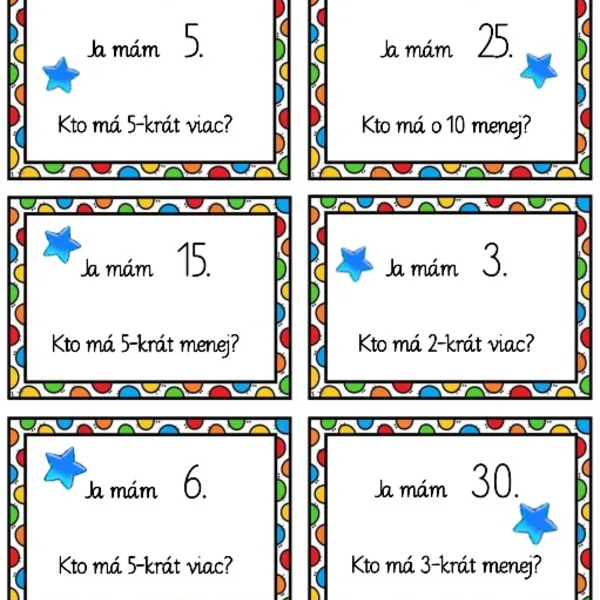 Hra Ja mám, kto má - Násobenie, delenie, sčítanie, odčítanie