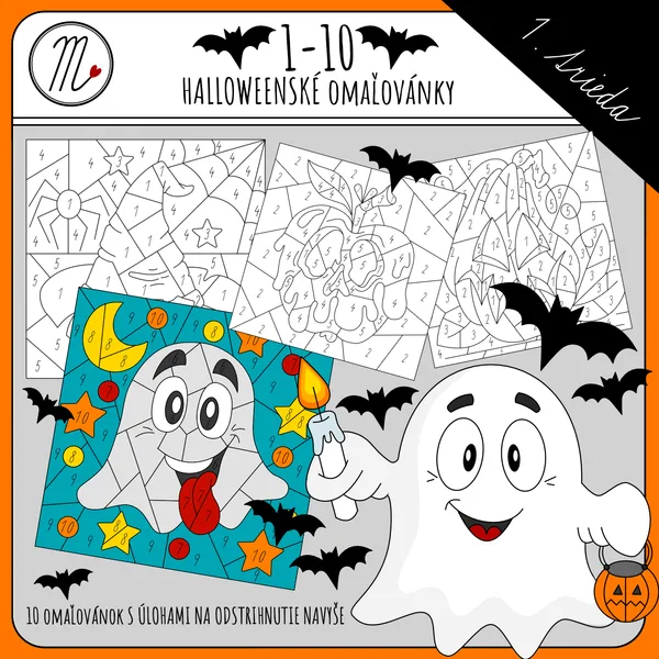 Halloweenské omaľovánky s číslicami 1-10
