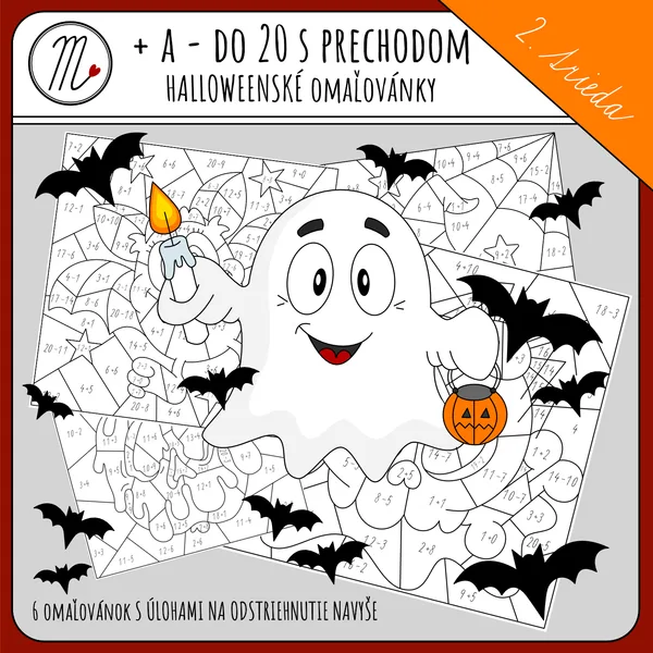 Halloweenske omaľovánky + a - do 20 s prechodom cez desiatku