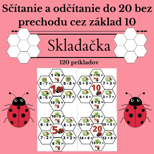 Lienky - sčítanie a odčítanie do 20 bez prechodu cez základ 10