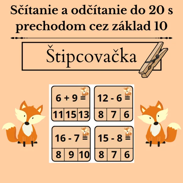 Štipcovačka- sčítanie a odčítanie do 20 s prechodom cez 10