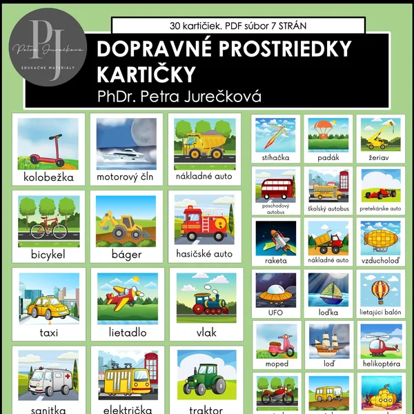 DOPRAVNÉ PROSTRIEDKY - 30 výukových kartičiek
