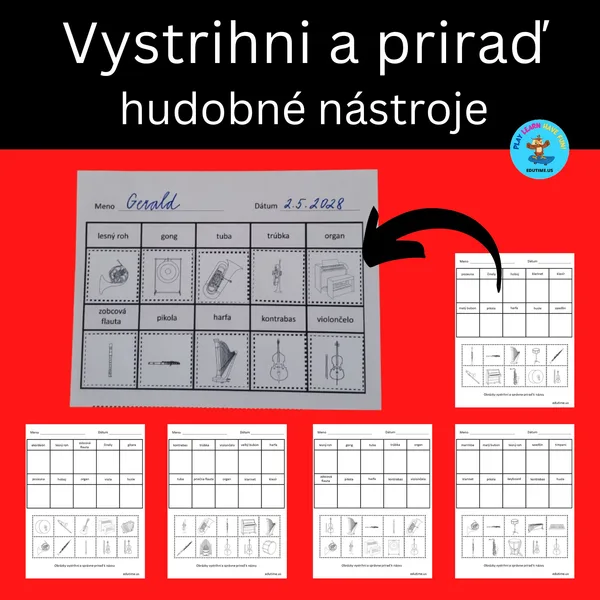 Vystrihni a priraď - hudobné nástroje