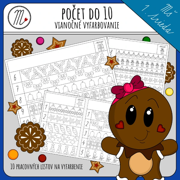 Počet do 10 - vianočné vyfarbovanie