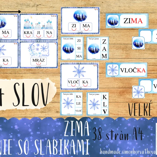 Slabikové čítanie - Zima - Veľké písmo, Slabiky