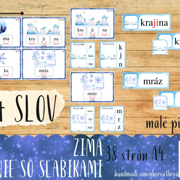 Slabikové čítanie - Zima - malé písmo, Slabiky