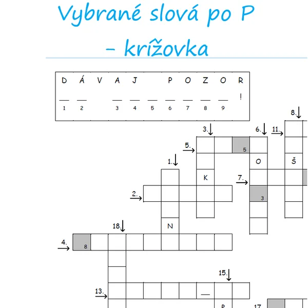 Vybrané slová po P - krížovka