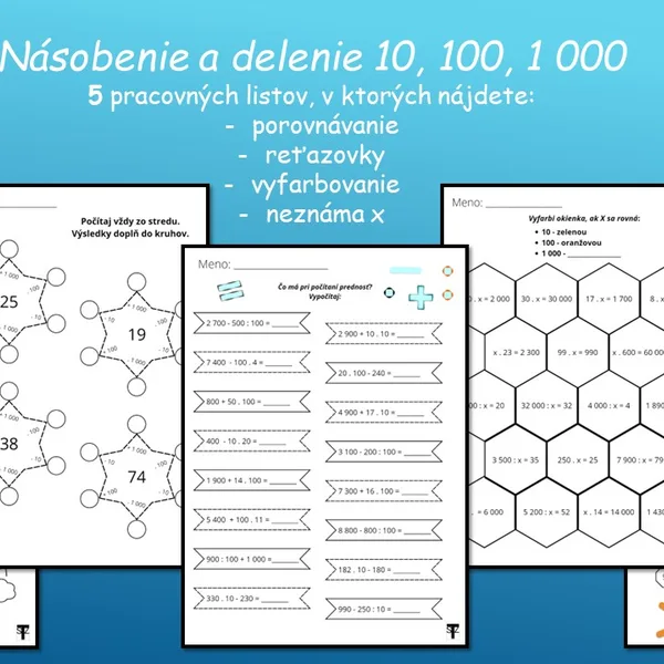 Násobenie a delenie číslami 10, 100, 1 000