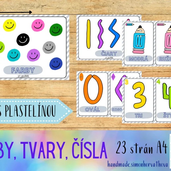 Plastelína, Farby, Tvary, Čísla, Podložky pod plastelínu, Hra s plastelínou