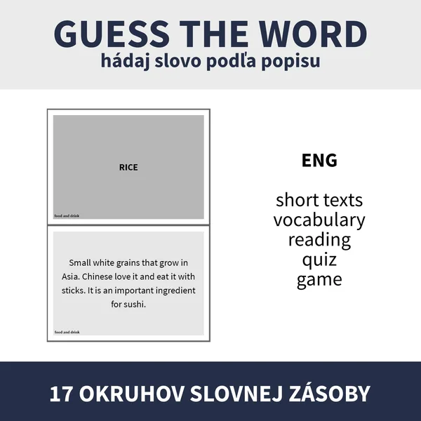 ENG - GUESS THE WORD / KOMPLETNÝ SET 17 TÉMAT (hádaj slovo podľa popisu)