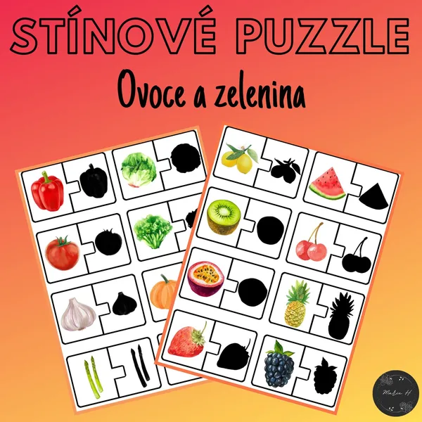 Ovocie a zelenina, tienové puzzle