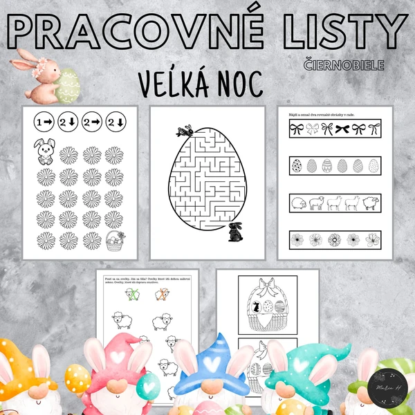 Veľká noc, čiernobiele pracovné listy