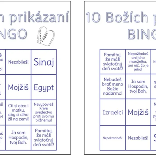 10 Božích prikázaní - hra BINGO