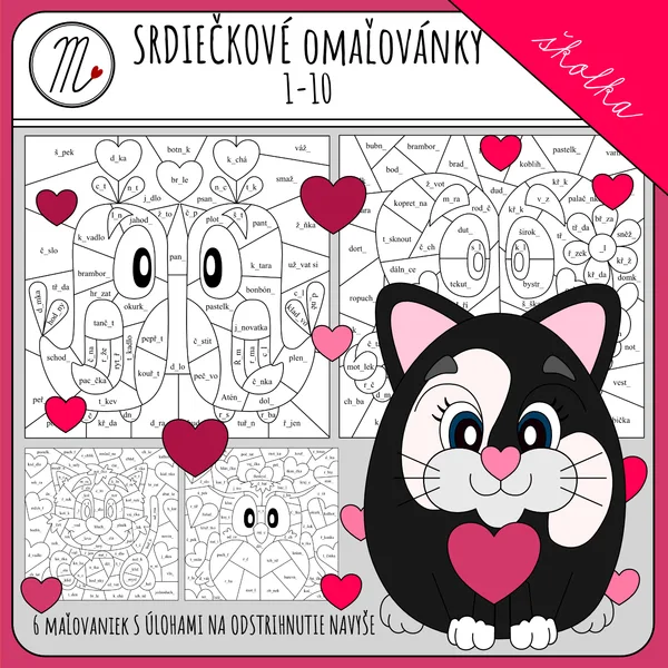 SRDIEČKOVÉ OMAĽOVANKY - ČÍSLICE 1-10, POČET DO 10