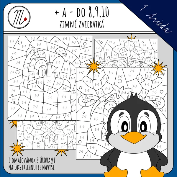  Zimné omaľovánky so zvieratkami + a - do 8,9 a 10