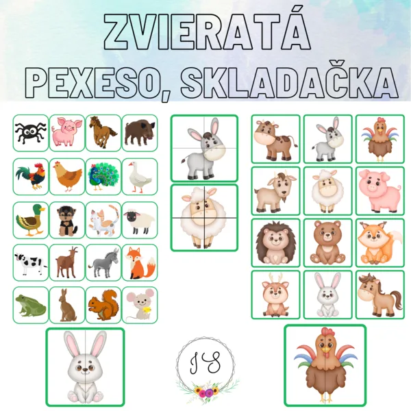 Zvieratá - pexeso, skladačka