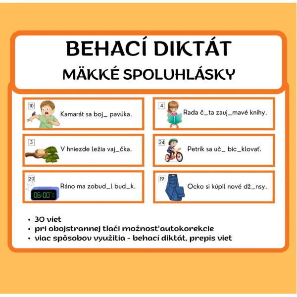 Behací diktát - mäkké spoluhlásky