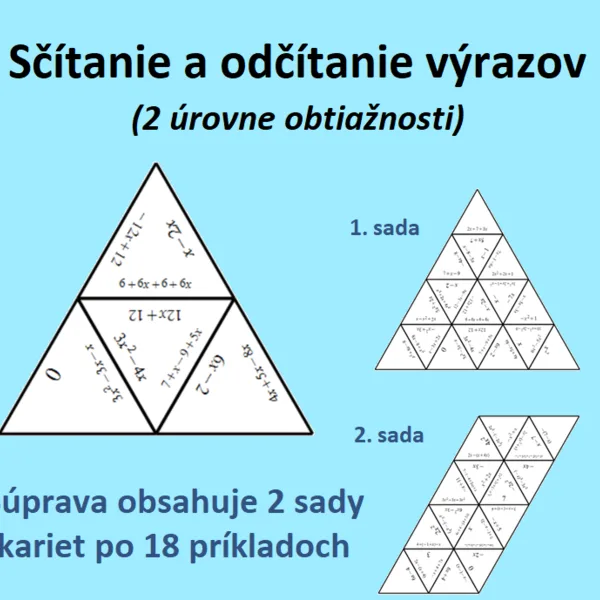 Trimino – Sčítanie a odčítanie výrazov (2 úrovne obtiažnosti) 