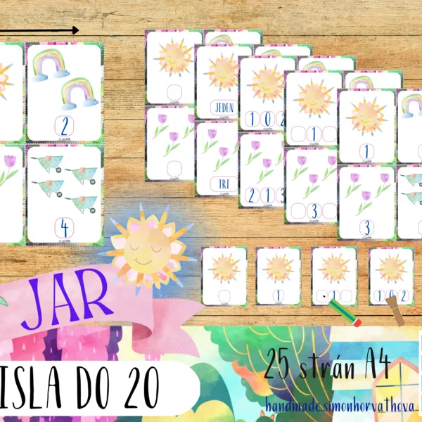 JAR - Počítanie do 20, Matematika, Kartičky, Štipcovanie a dopisovanie (Súbor PDF)