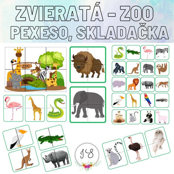 Zvieratá  ZOO- pexeso, skladačka
