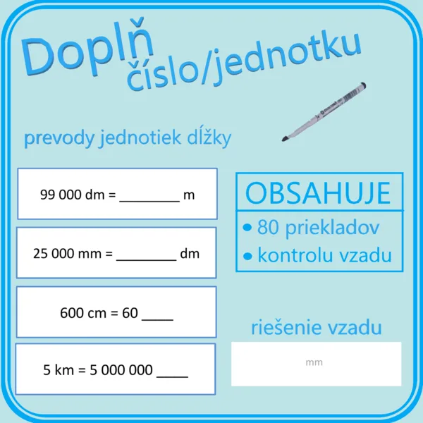 Doplň číslo/jednotku - jednotky dľžky