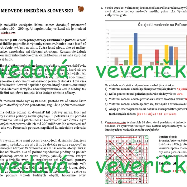 Medvedí jedálniček - percentá a grafy - Mesiac lesov