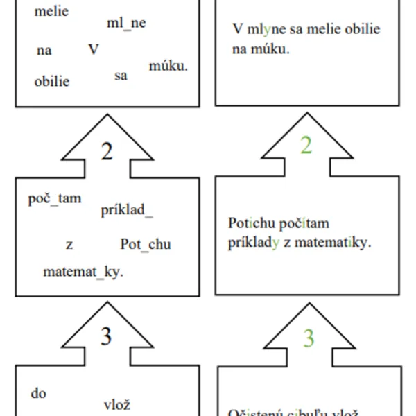 Kartičky na tvorbu viet, skladanie, dopĺňanie aj počítanie (Tvrdé a mäkké spoluhlásky)