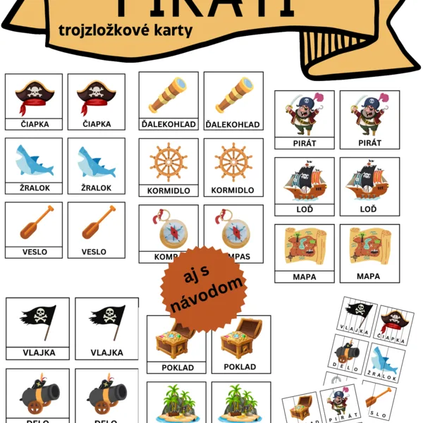 Trojzložkové montessori karty PIRÁTI