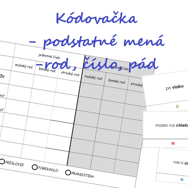 Kódovačka 2 - podstatné mená - rod, číslo, pád