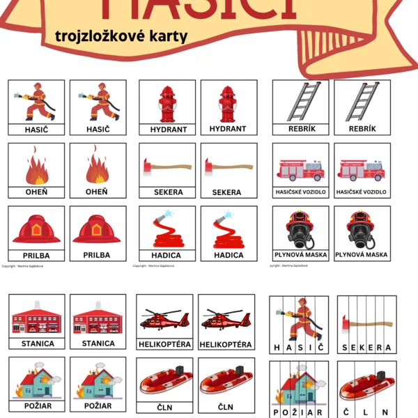 Trojzložkové montessori karty HASIČI
