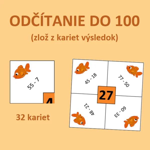ODČÍTANIE DO 100 (zlož z kariet výsledok)