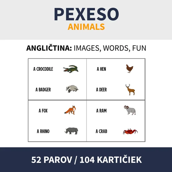 ENG - PEXESO / ANIMALS (doplnok nielen k piktogramom)