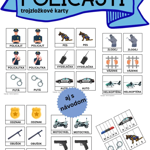 Trojzložkové montessori karty POLICAJTI