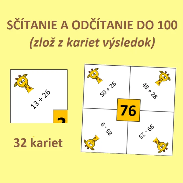 SČÍTANIE A ODČÍTANIE DO 100 (zlož z kariet výsledok)