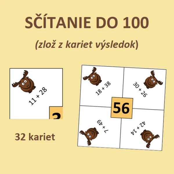 SČÍTANIE DO 100 (zlož z kariet výsledok)