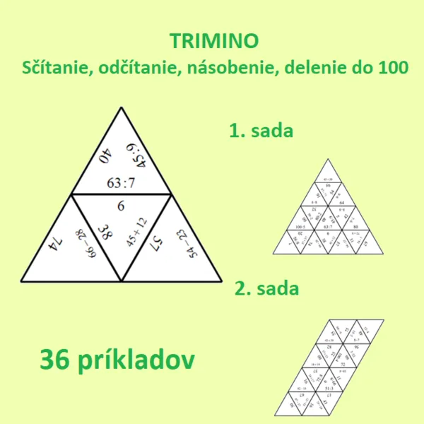 TRIMINO - Sčítanie, odčítanie, násobenie, delenie do 100